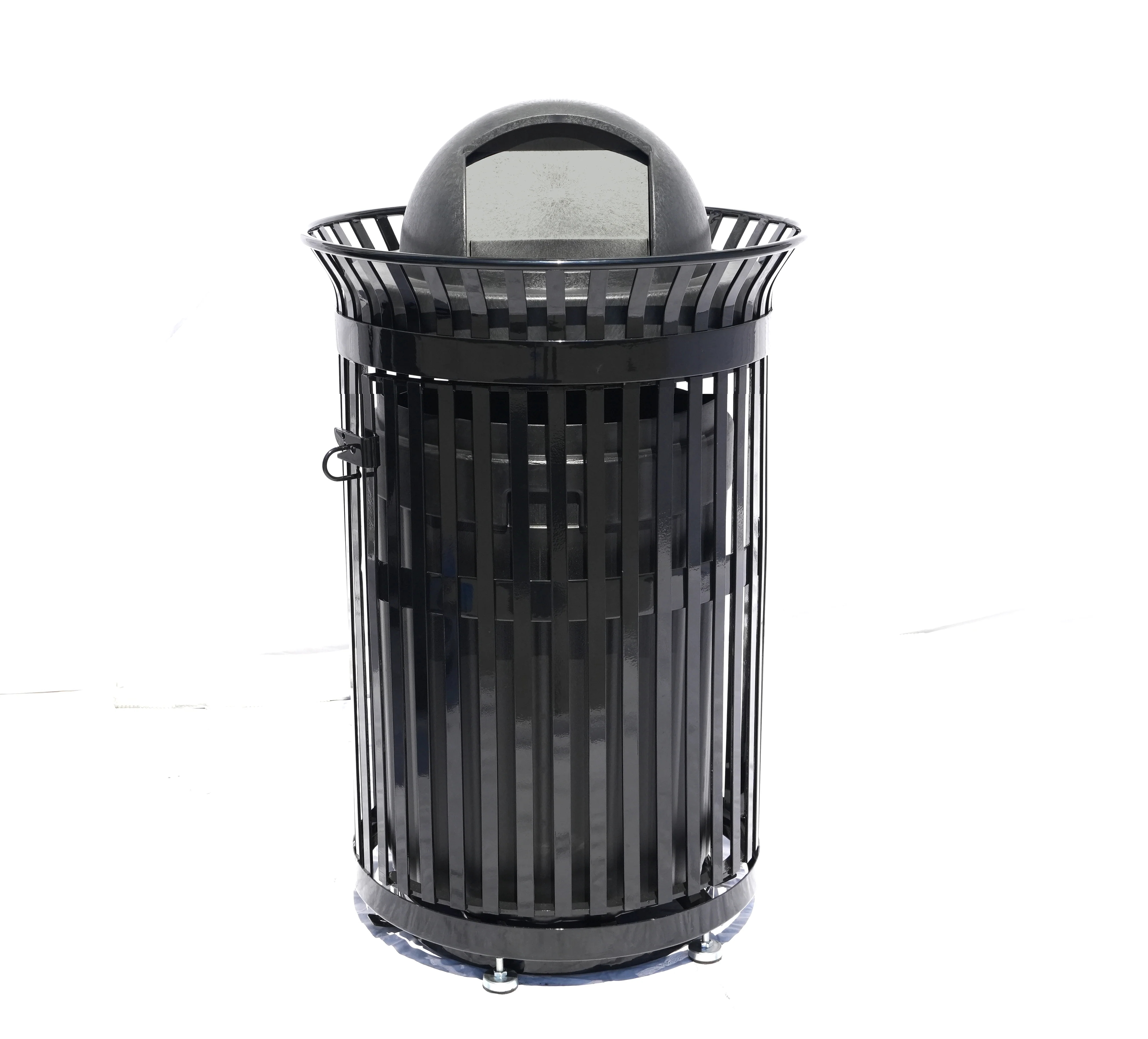 45 Gallon Side Opening Slatted Commercial Trash Receptacle With Dome Lid & Liner - Image 2