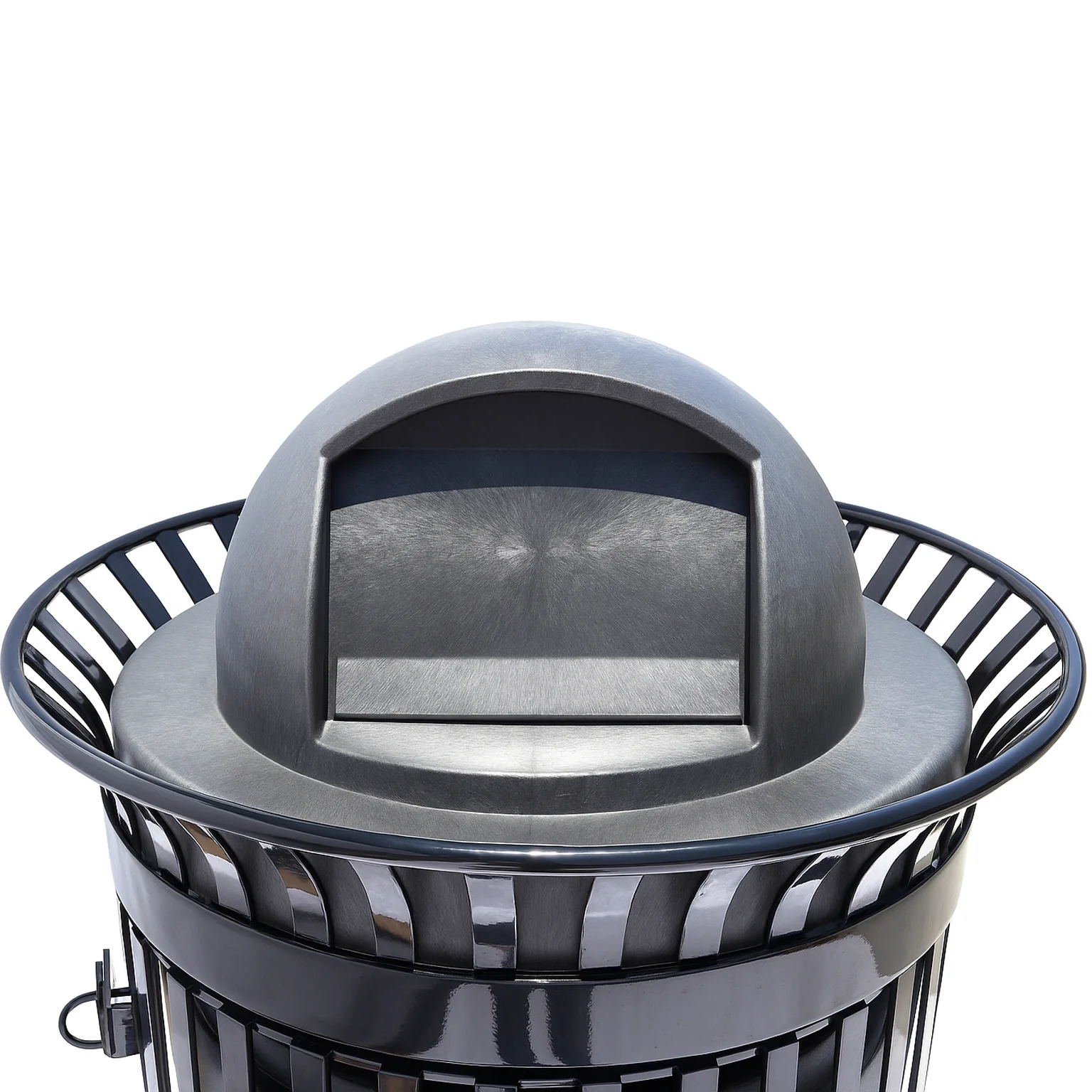 45 Gallon Side Opening Slatted Commercial Trash Receptacle With Dome Lid & Liner - Image 5