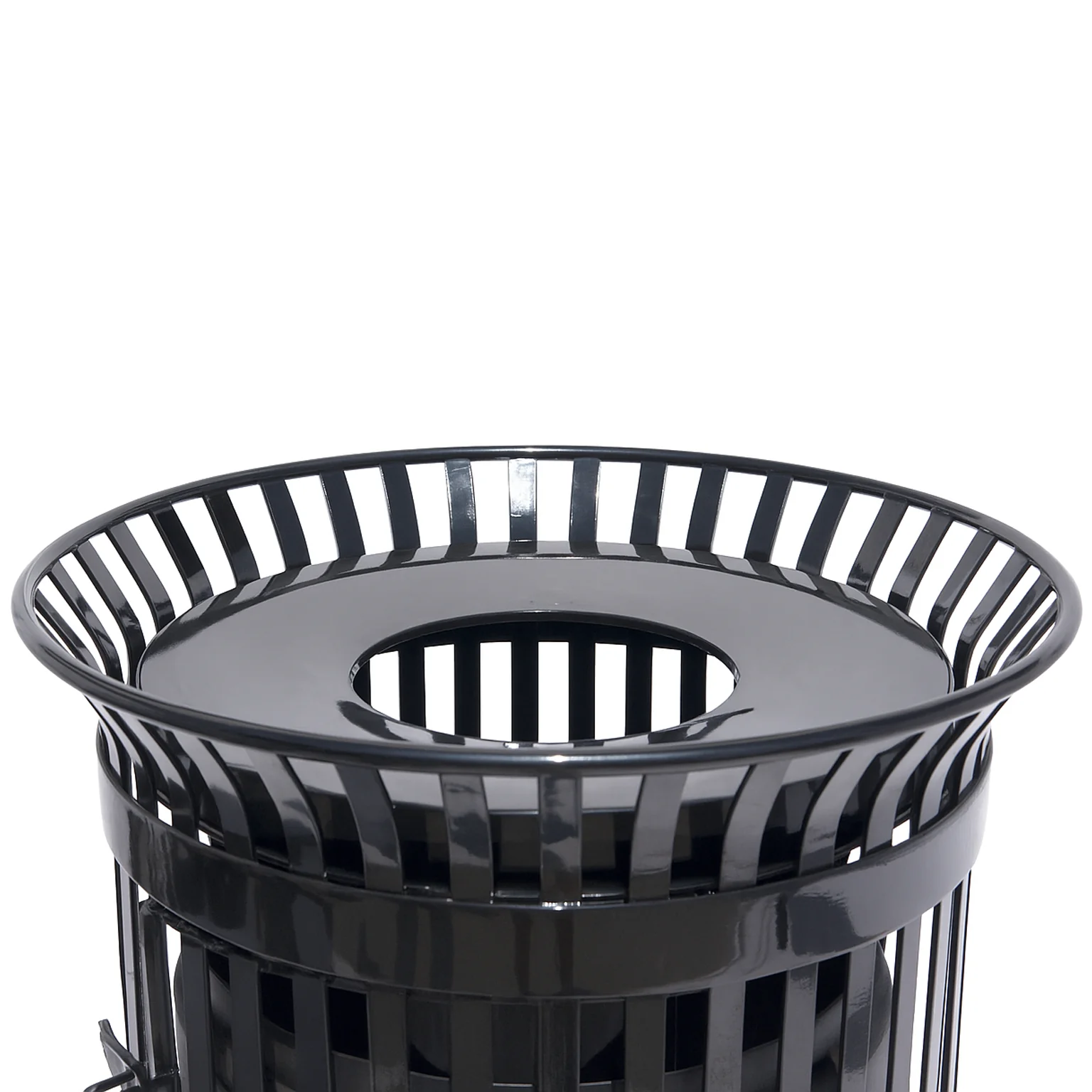 45 Gallon Side Opening Slatted Commercial Trash Receptacle With Flat Lid & Liner - Image 2