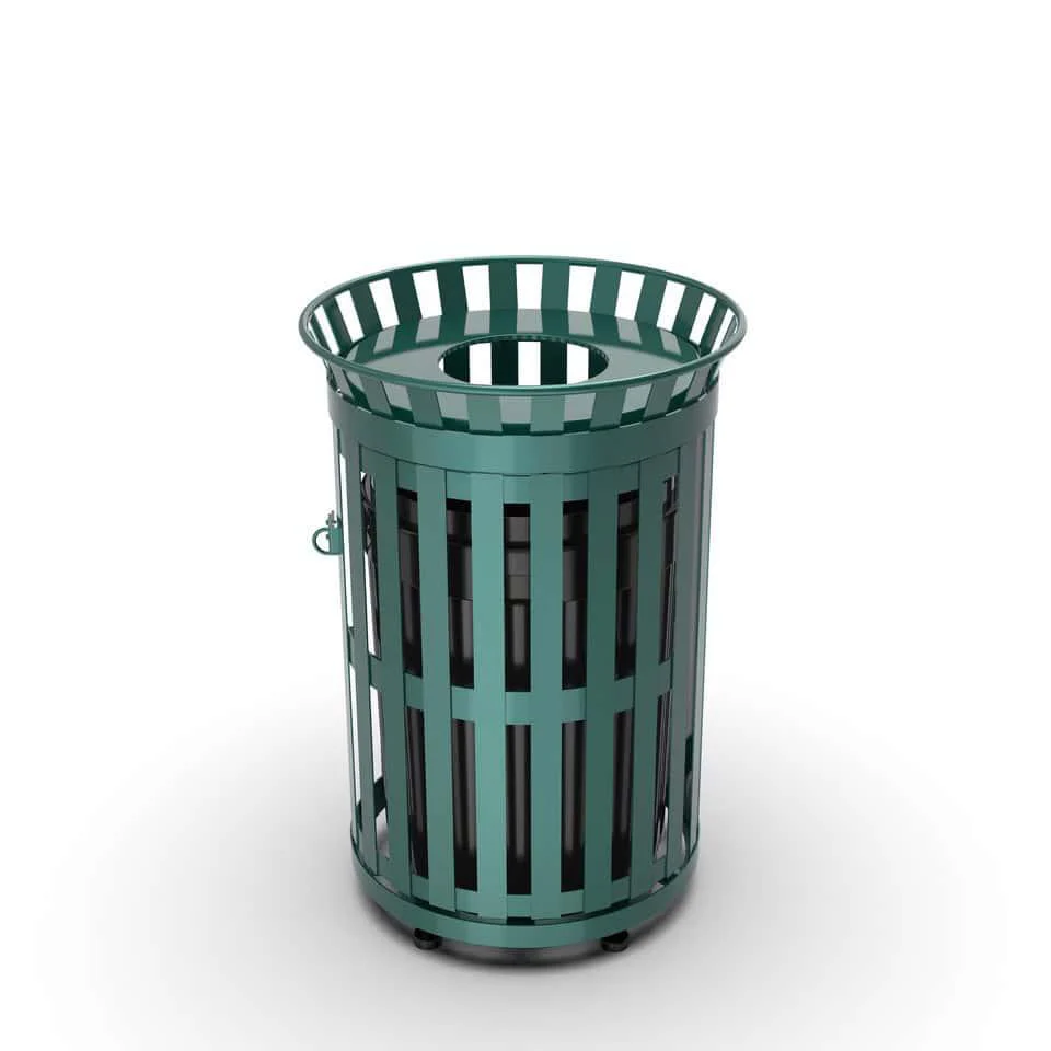 45 Gallon Side Opening Slatted Commercial Trash Receptacle With Flat Lid & Liner - Image 3