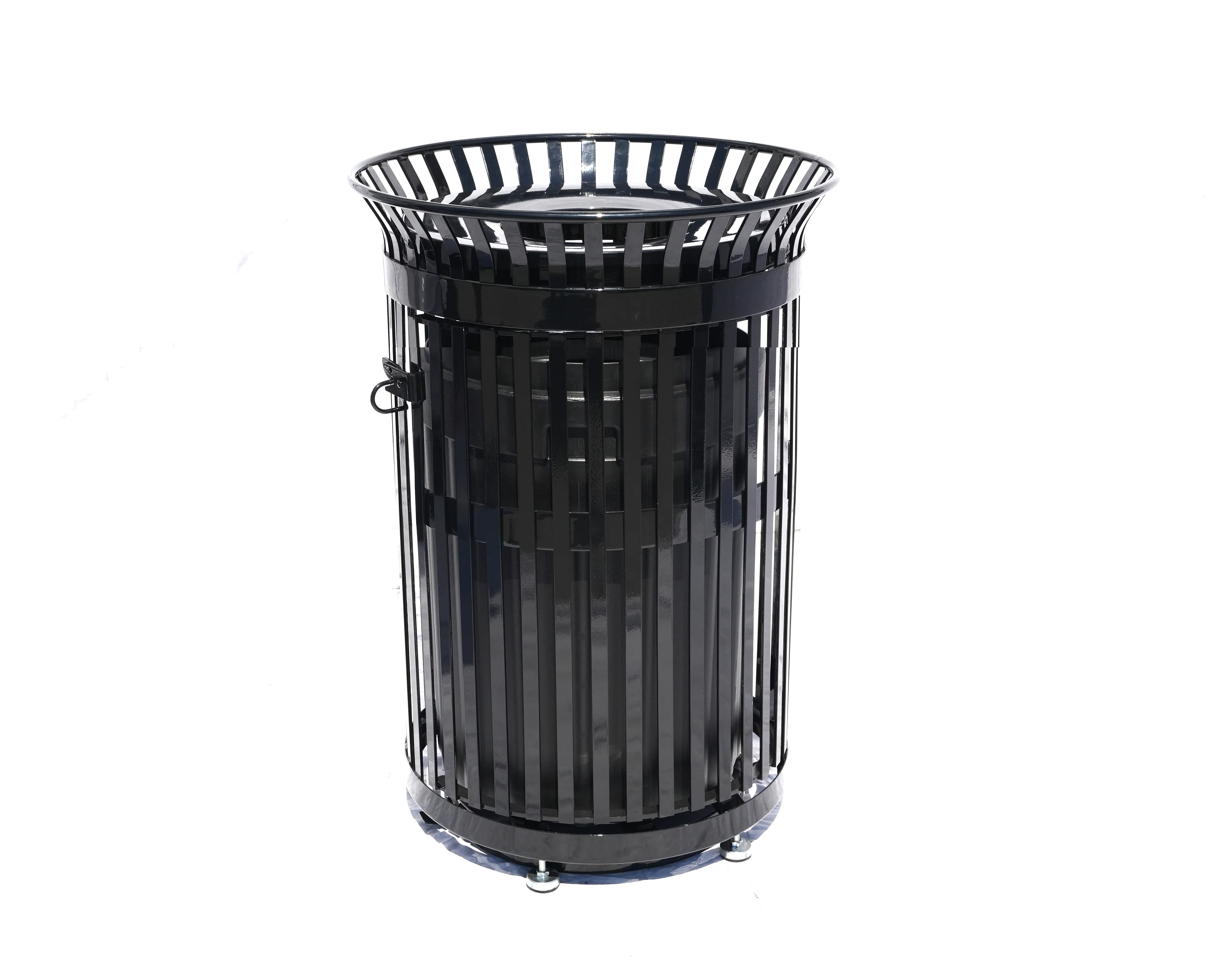 45 Gallon Side Opening Slatted Commercial Trash Receptacle With Flat Lid & Liner - Image 4