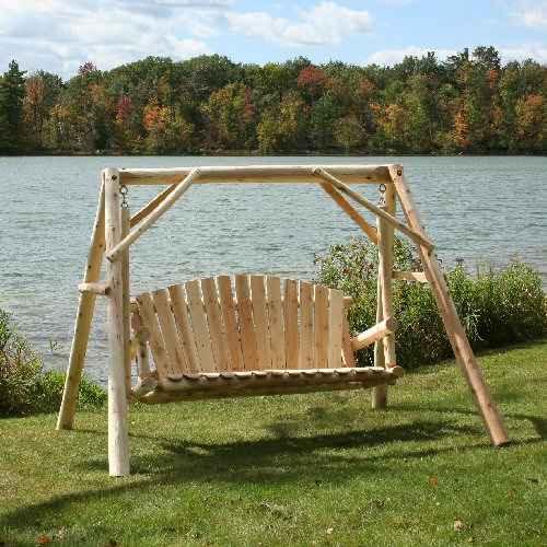 Cedar Log 5' Country Yard & Porch Swing With Frame - Image 2