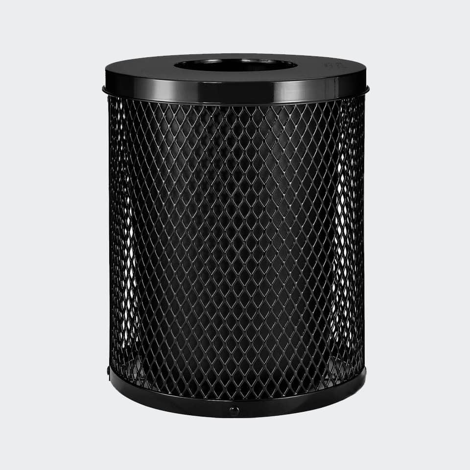 Commercial 36 Gallon Diamond Steel Trash Can With Flat Lid, Liner & Base - Outdoor - Image 5