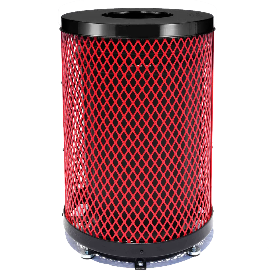 Commercial 36 Gallon Diamond Steel Trash Can With Flat Lid, Liner & Base - Outdoor - Image 6