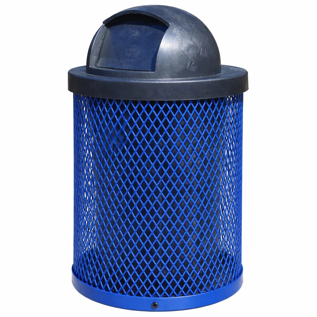 Commercial 36 Gallon Diamond Steel Trash Can With Plastic Dome Lid, Liner & Base - Image 9