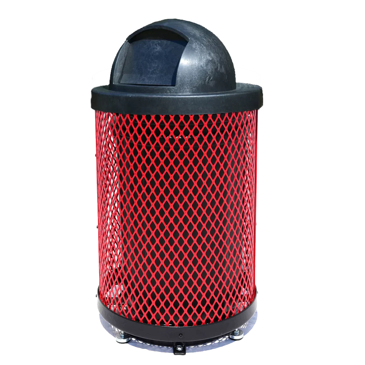 Commercial 36 Gallon Diamond Steel Trash Can With Plastic Dome Lid, Liner & Base - Image 3