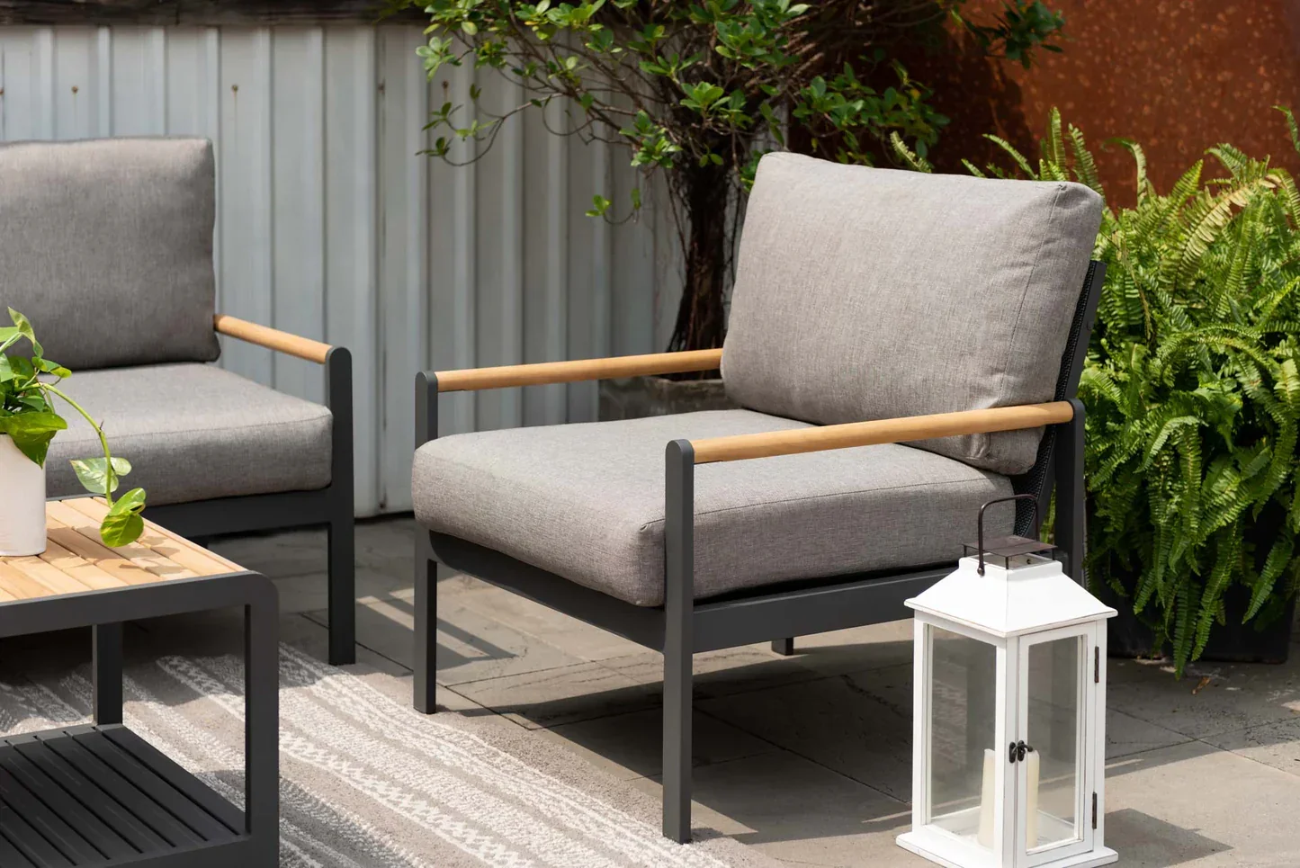 Capri 4 Piece Commercial Deep Seating Patio Sectional Set- Aluminum with Teak Accents - Image 3
