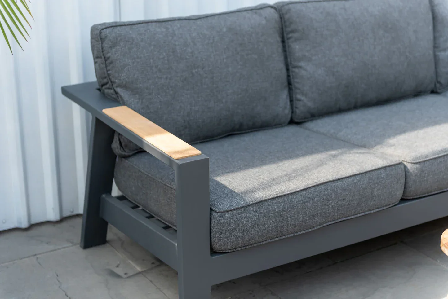 Oceanic Commercial Deep Seating Patio Sofa- Aluminum with Teak Accents - Image 4