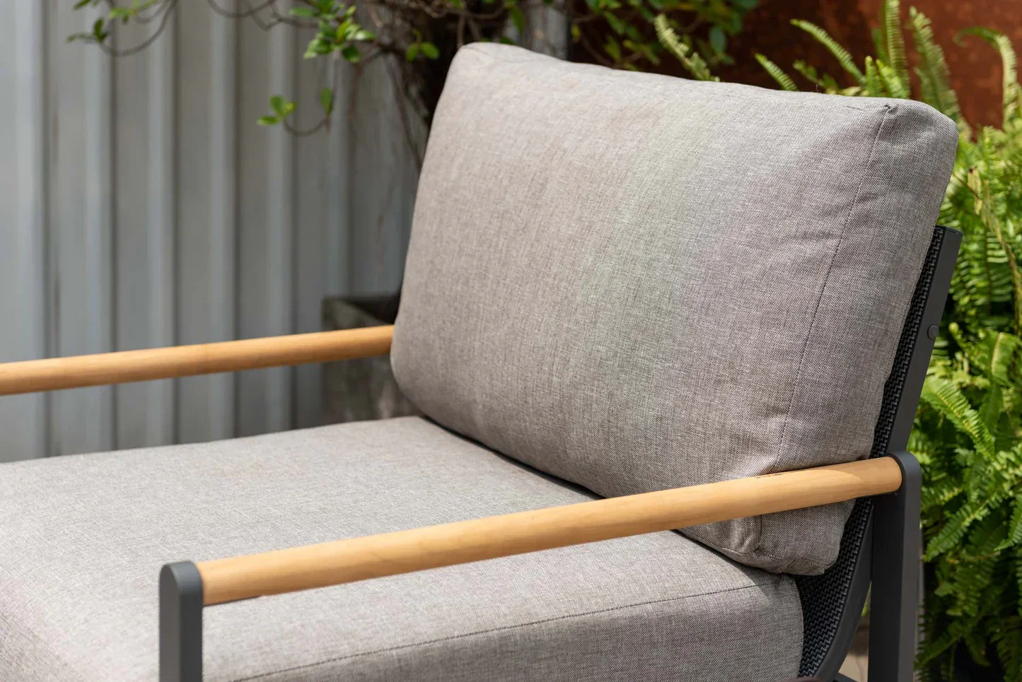 Capri Commercial Patio Cushioned Lounge Chair - Aluminum with Teak Accents - Image 3