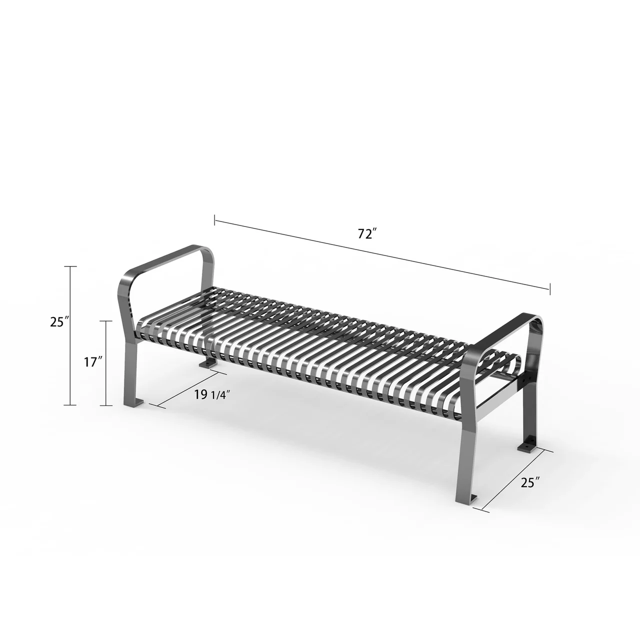 Courtyard Commercial Slatted Steel Bench Without Back - 6ft - Image 3