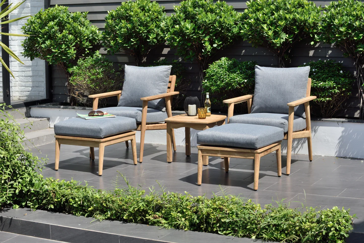 Flores 5 Piece Deep Seating Cushioned Seating Set - Teak Patio Sofa Set - Image 3