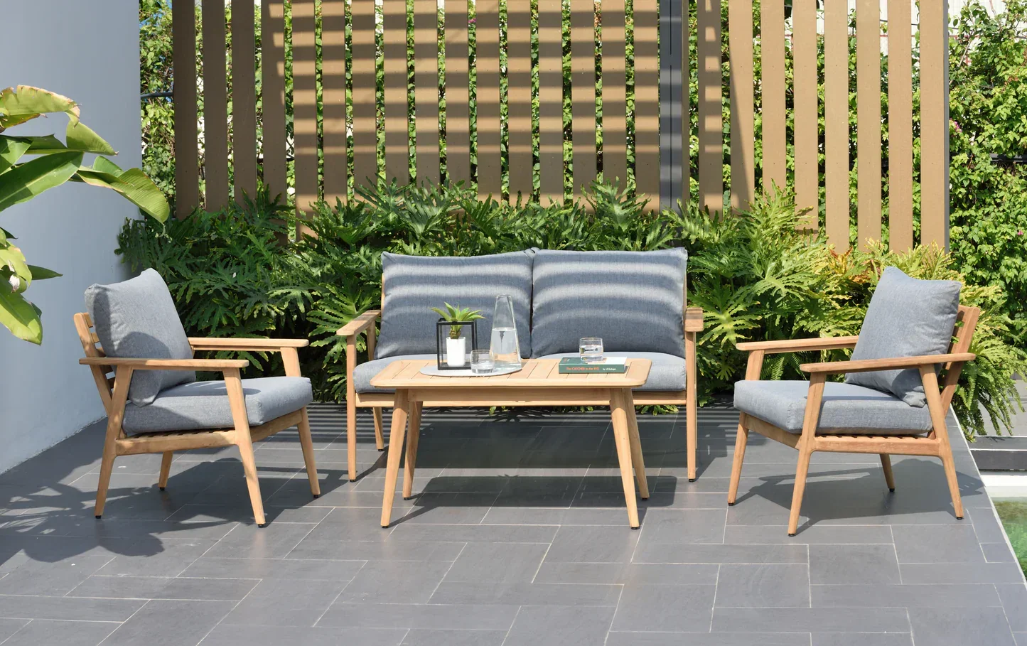 Flores 4 Piece Deep Seating Cushioned Conversation Set - Teak Patio Sofa Set - Image 5