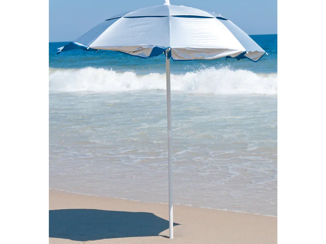 Quick Ship Solar Reflective Fiberglass 6' Foot Wide Hexagon Manual Tilt Beach Umbrella - Image 5