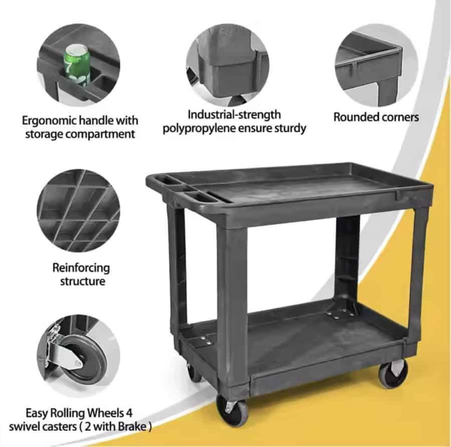 Heavy Duty Utility Cart, Flat Top - 500 lb Load Cap - 34"L x 17-1/2"W x 33"H - Image 4