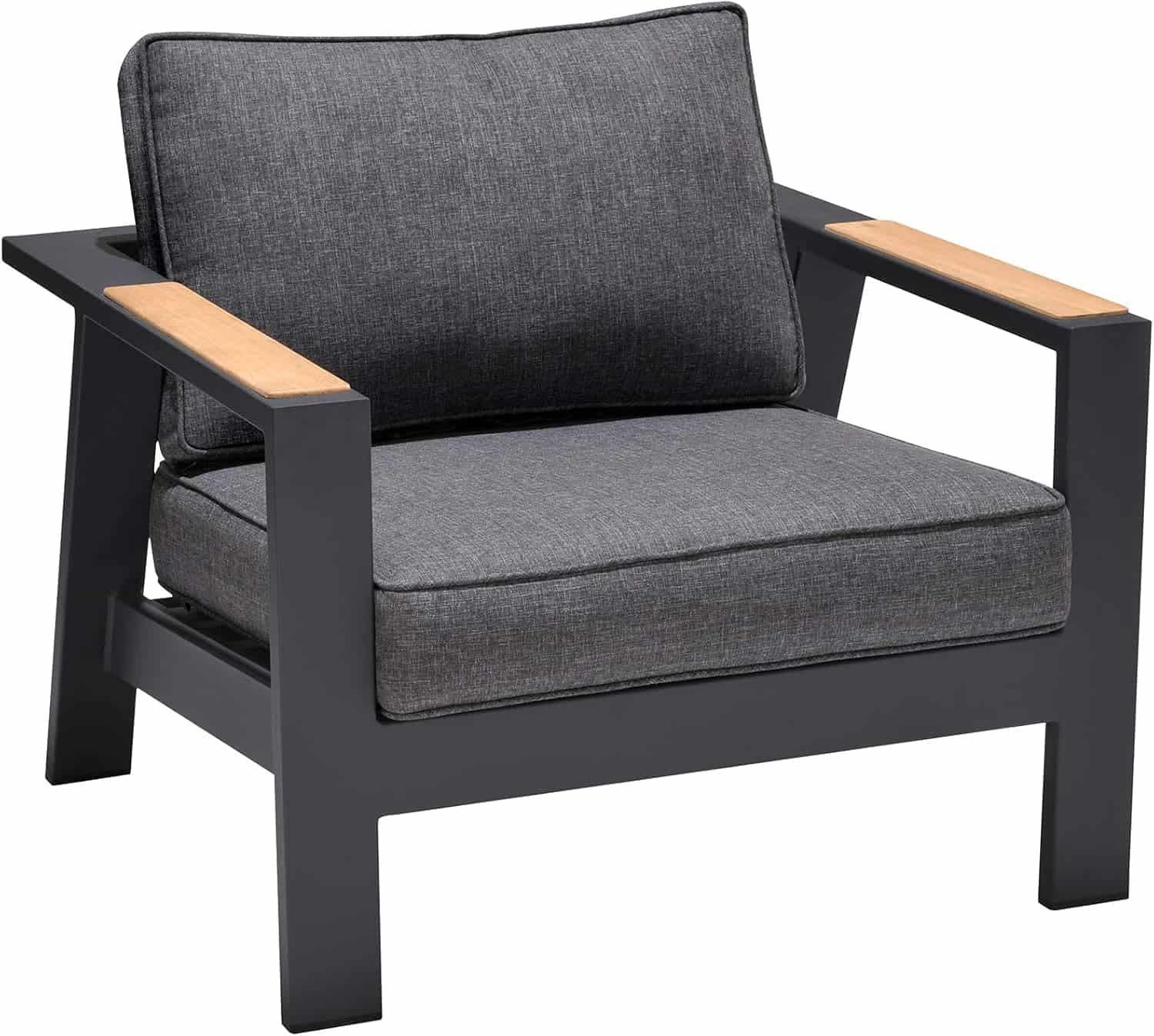 Oceanic 5 Piece Commercial Deep Seating Patio Conversation Set - Aluminum with Teak Accents - Image 4