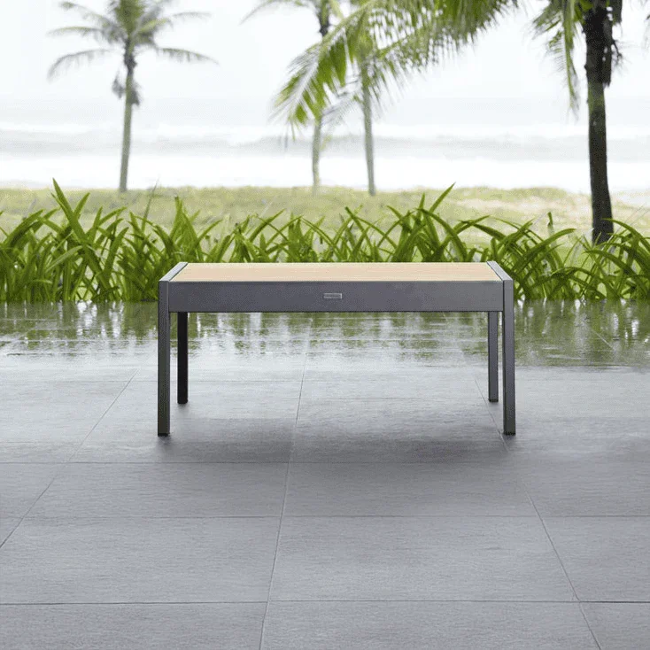 Oceanic 5 Piece Commercial Deep Seating Patio Conversation Set - Aluminum with Teak Accents - Image 5