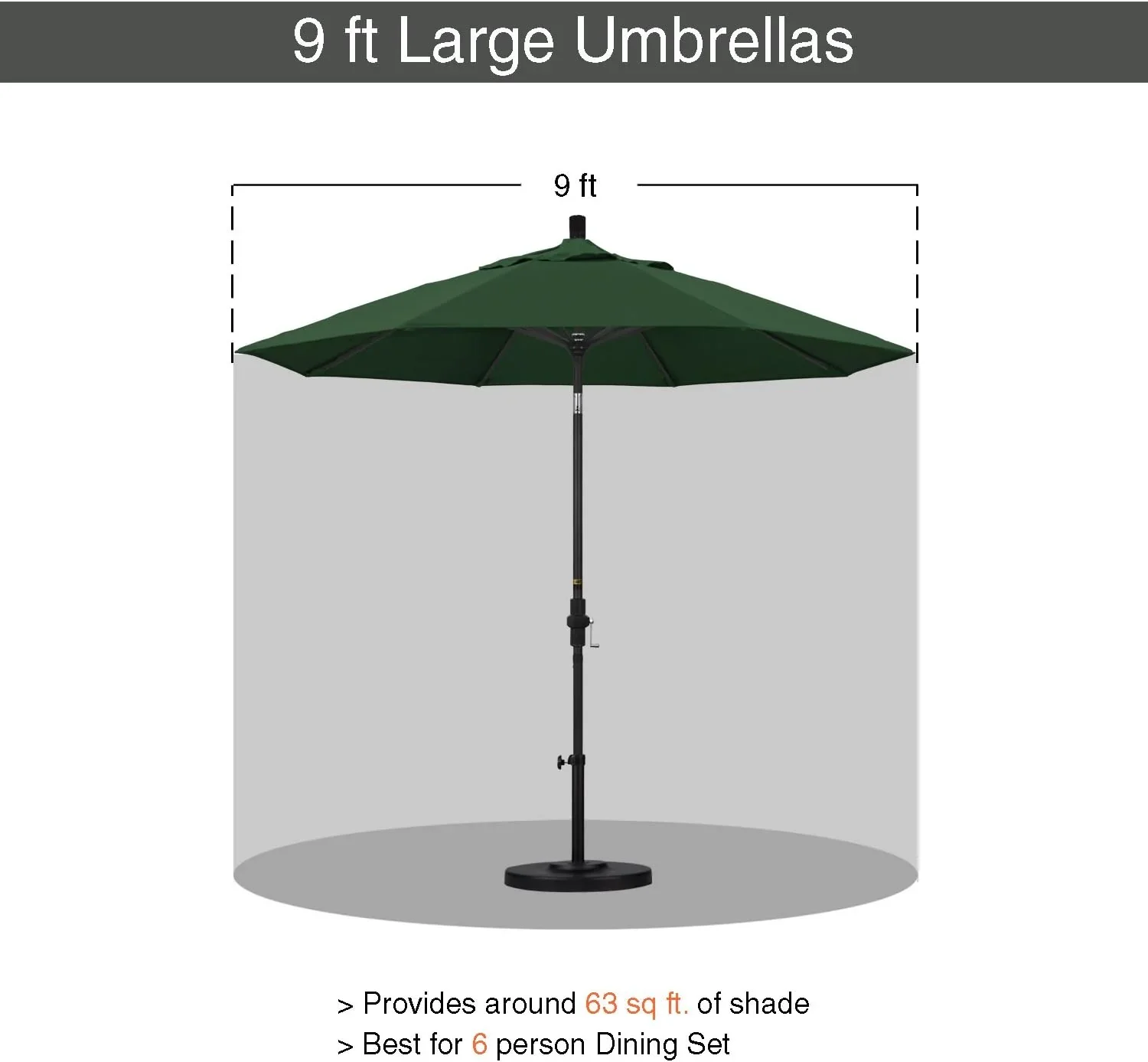 Quick Ship Commercial Outdoor Market Umbrella with Hardwood Pole - 9ft , Green - Image 5