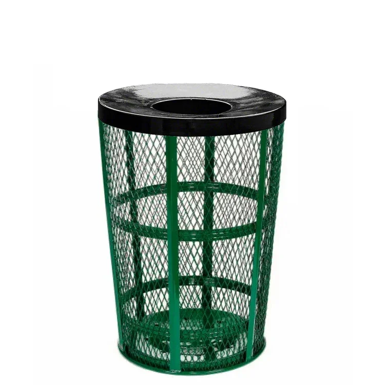 Outdoor Steel Mesh Corrosion Resistant Trash Can, 48 Gallon With Flat Top Lid - Image 5