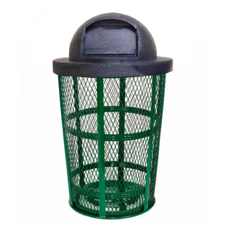 Outdoor Steel Mesh Corrosion Resistant Trash Can, 48 Gallon With Plastic Dome Lid - Image 5