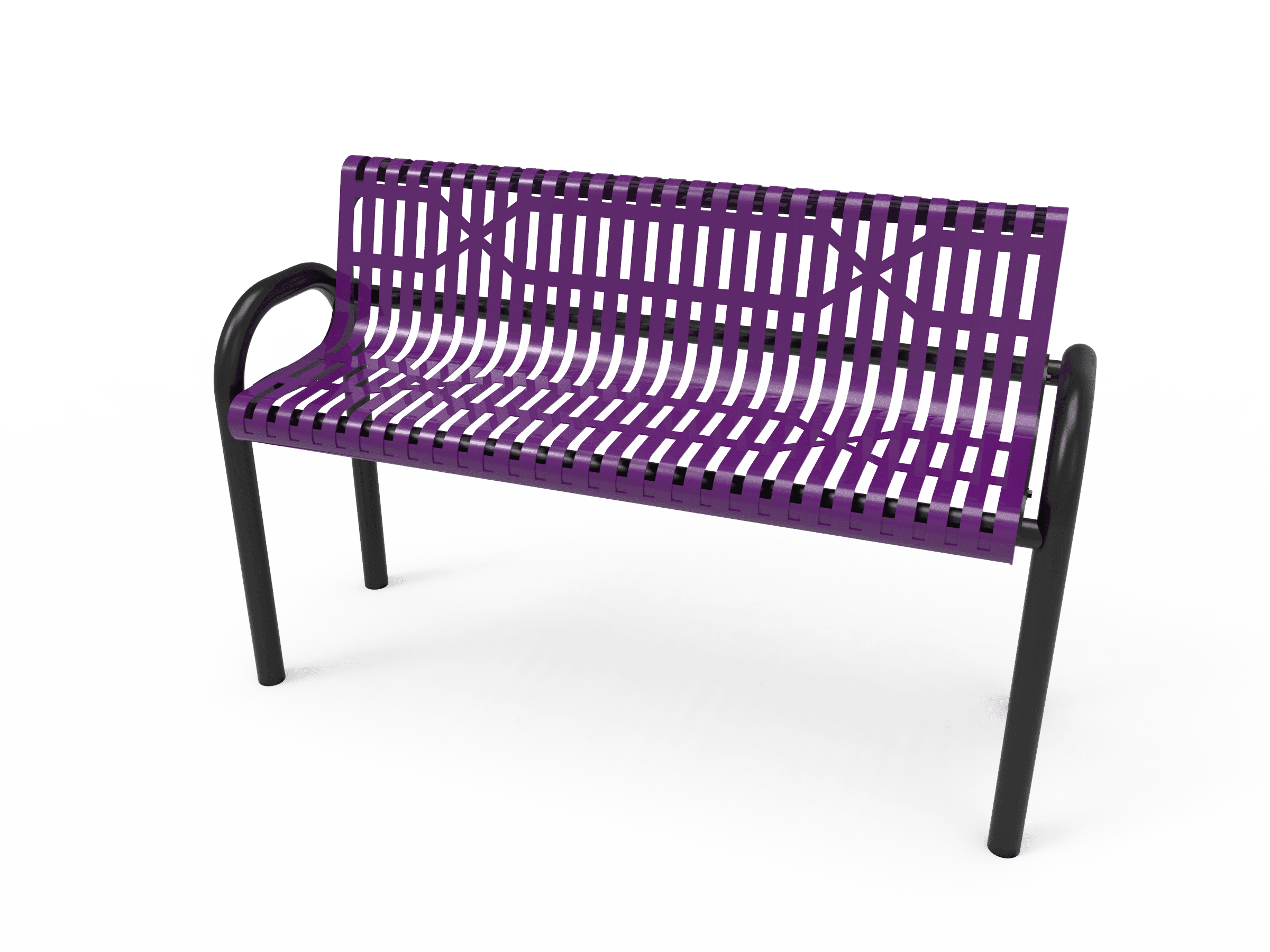 Pipe Park Bench with Contoured Back -  Slatted Steel - Image 3
