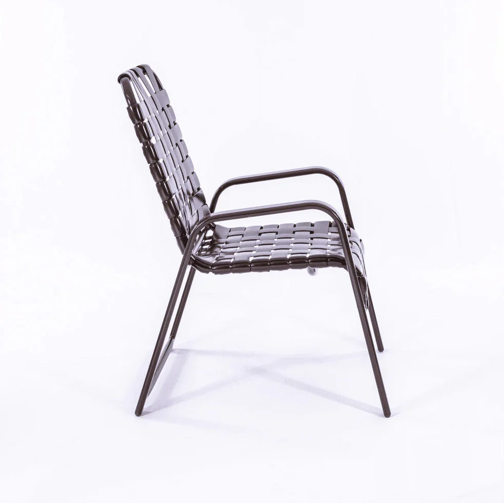 Pool Side Dining Chair Basket Weave - Wide Frame - Vinyl Strap With Comfort Arm - Image 5