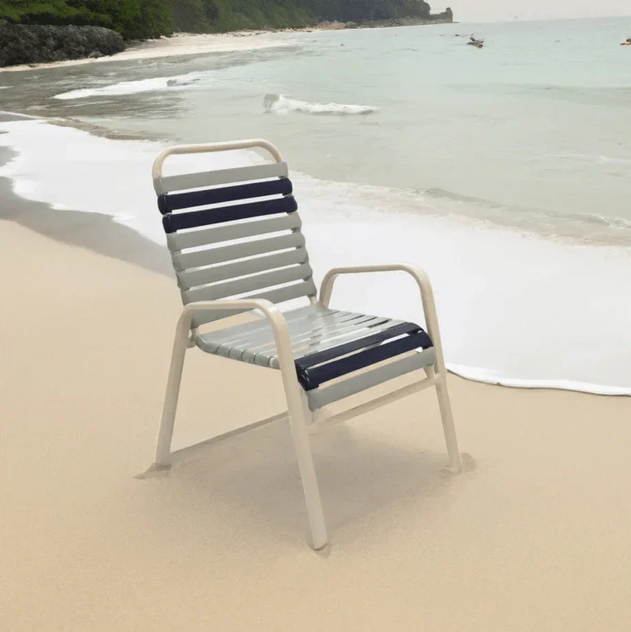 Pool Side Dining Chair - Vinyl Strap With Comfort Arm - Image 3