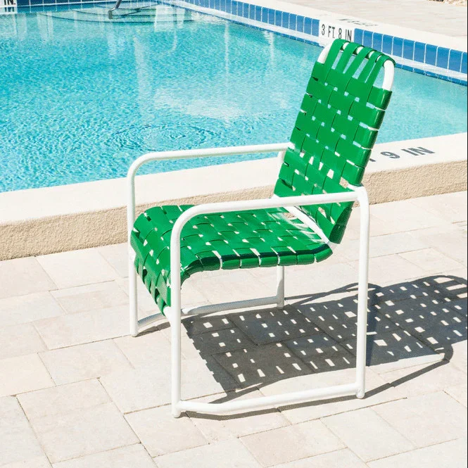 Pool Side Dining Chair With Sled Base- Vinyl Strap - Basket Weave - Image 2