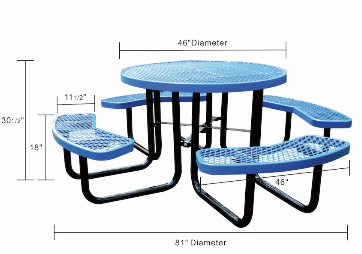 Quick Ship Round Picnic Table 46" Round Expanded Metal - Portable Commercial Picnic Table - Image 4