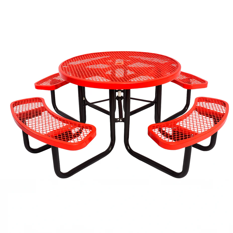 Quick Ship Round Picnic Table 46" Round Expanded Metal - Portable Commercial Picnic Table - Image 8