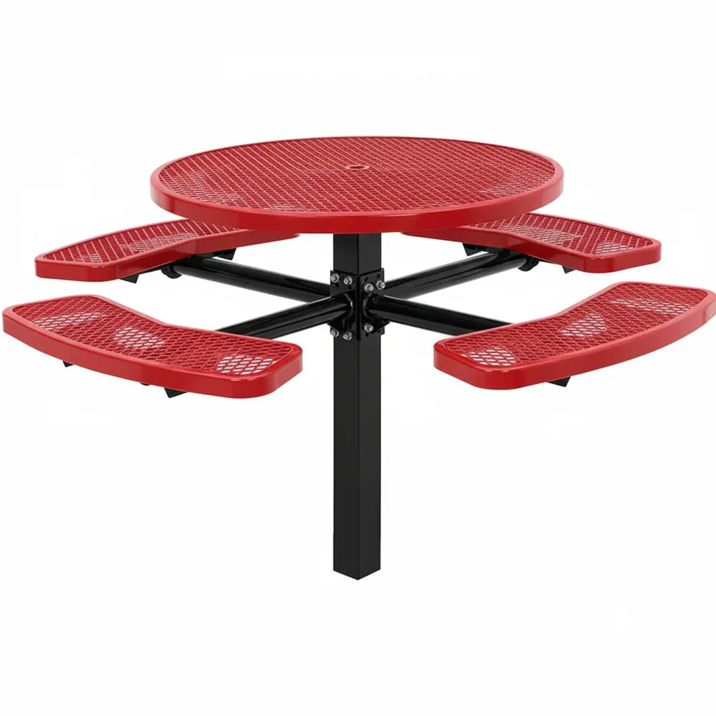 Single Pedestal Circular 46" Picnic Table - Expanded Metal - Image 6