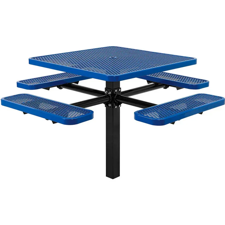 Single Pedestal Square 46" Picnic Table - Expanded Metal - Image 3