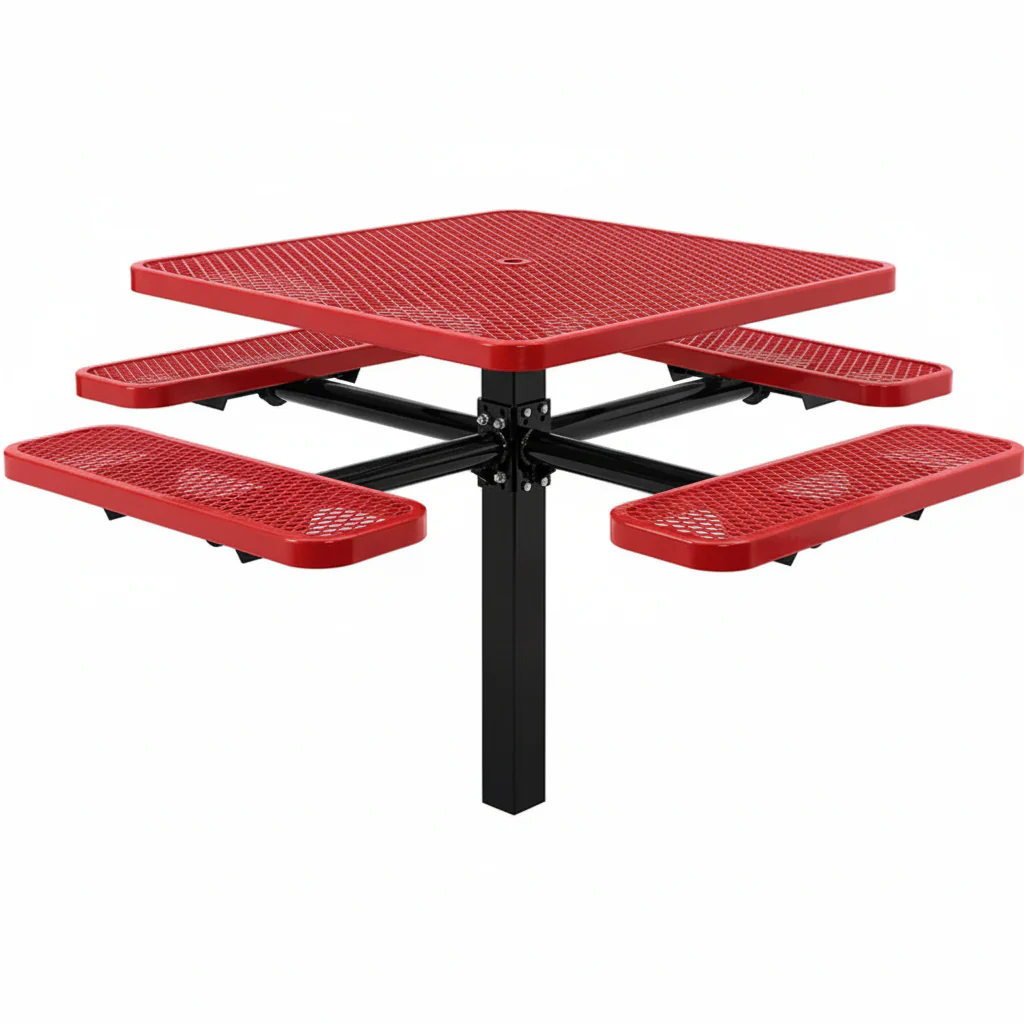 Single Pedestal Square 46" Picnic Table - Expanded Metal - Image 6