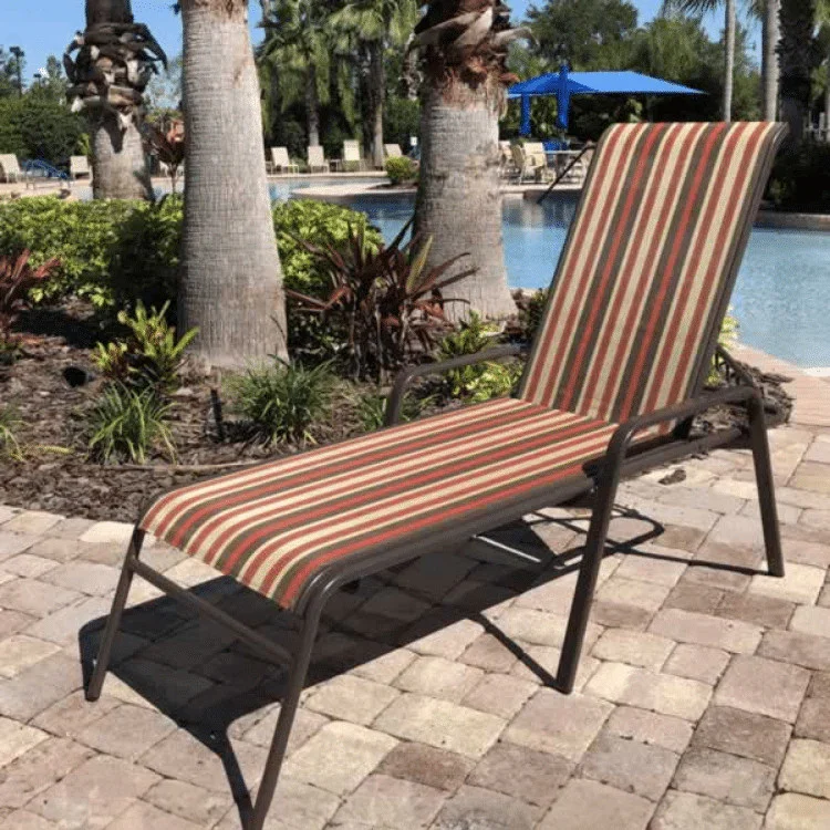 Commercial Sling Pool Chaise Lounge with Armrests - 16 in Height - Image 4